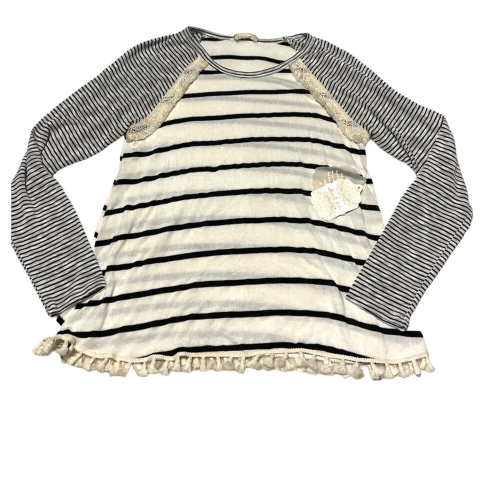 altar’d state white black stripe fringe sweater size large
